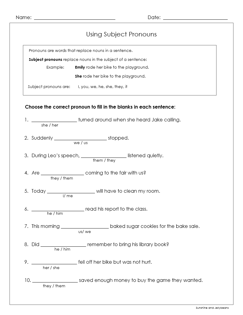 subject and object worksheet