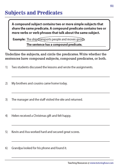 Compound Subjects and Predicates Worksheets