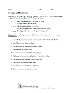 subject and predicate worksheet middle school