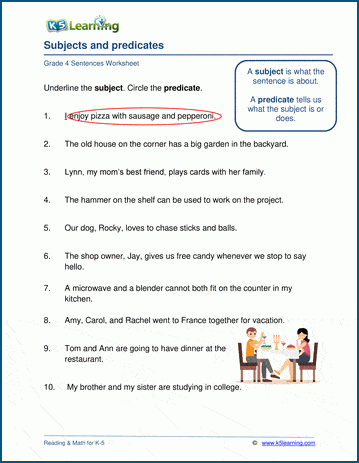 Subjects and predicates worksheets | Worsheets library