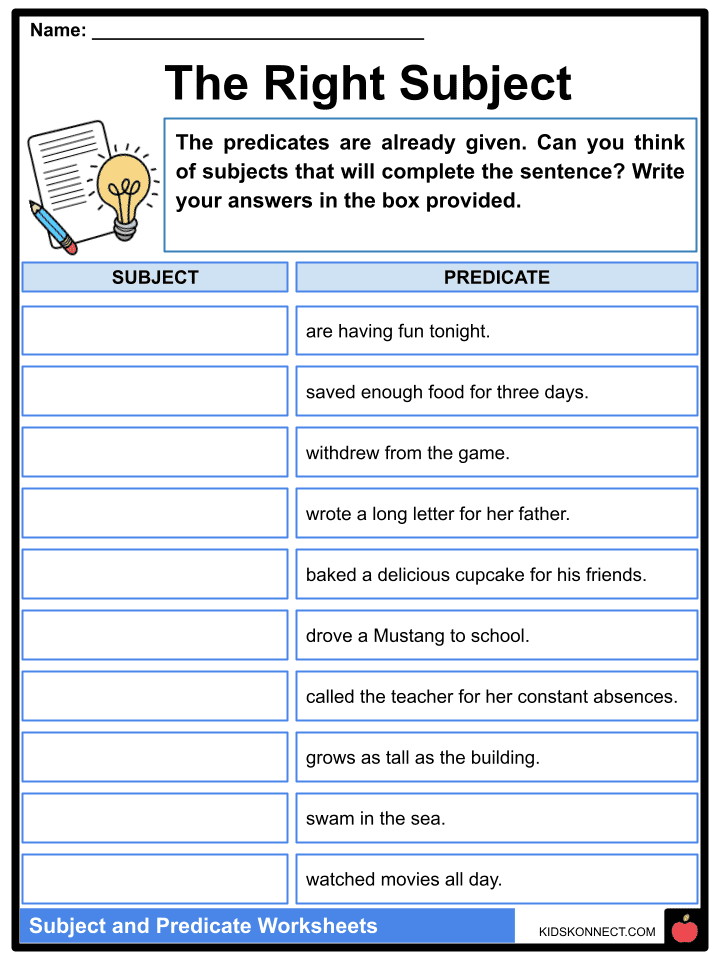 Subject and Predicate Worksheets - Worksheets Library
