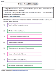Subject or Predicate? Color the Words Activity - Twinkl