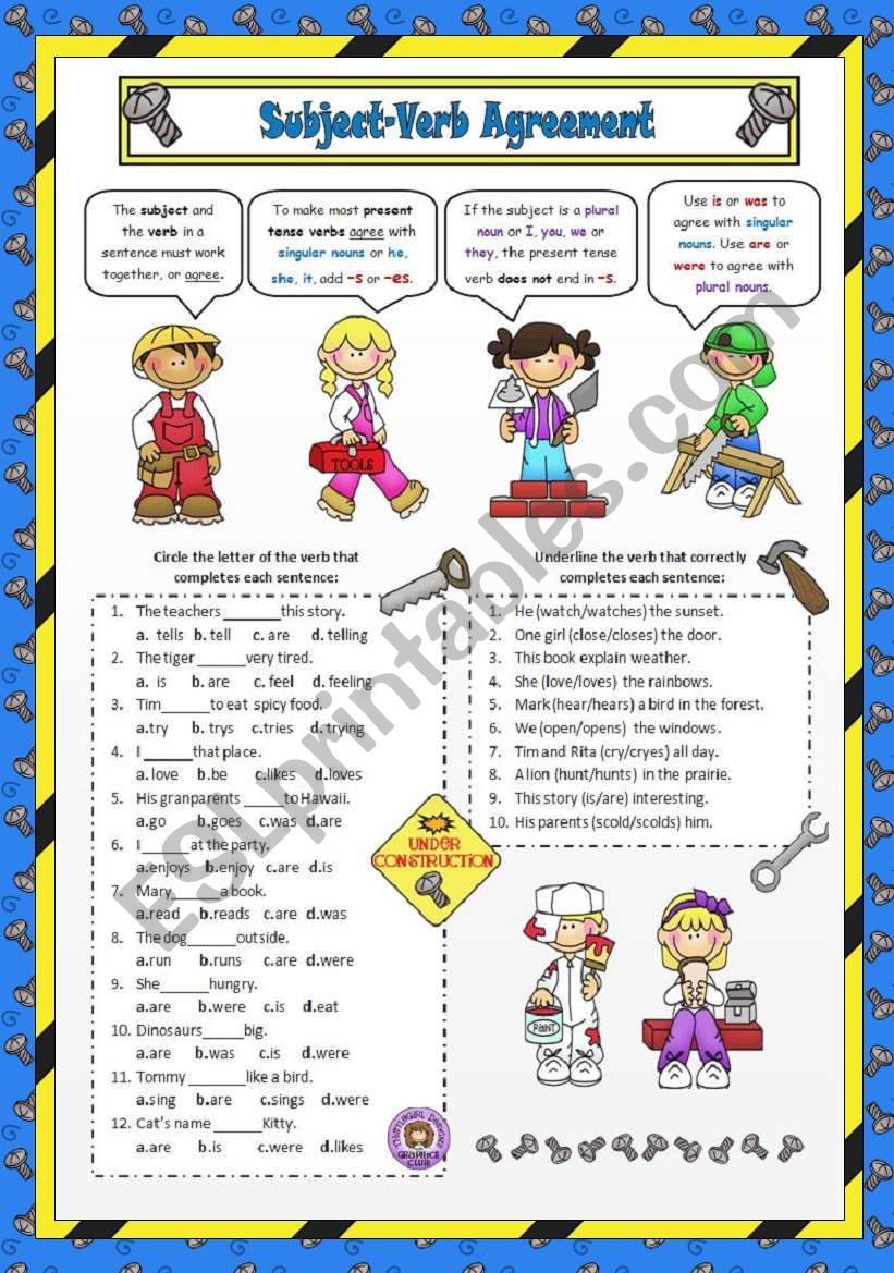 subject and verb worksheet