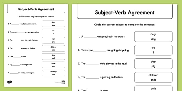 Subject-Verb Agreement Activity for 1st-2nd Grade - Twinkl