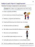 Subject and Object Complements Worksheets