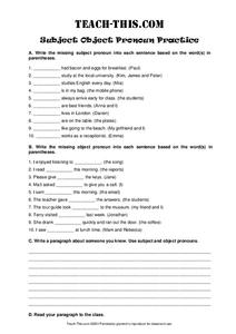 subject object pronoun worksheet
