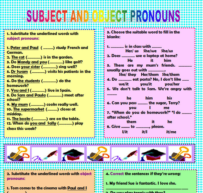 subject object pronoun worksheet
