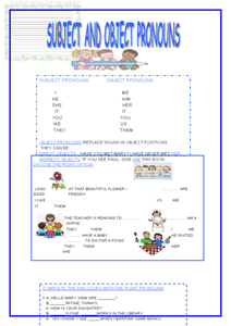 Subject and Object Pronouns Worksheet for 4th - 5th Grade | Lesson ...