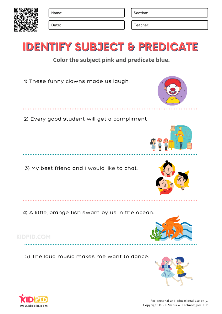Identify Subject and Predicate Free Printable Worksheets for Grade ...