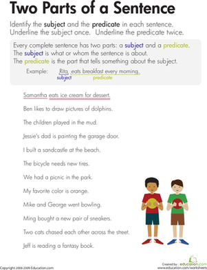 Subject and Predicate Worksheet | Worksheet 