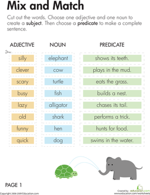 subject predicate worksheet 3rd grade