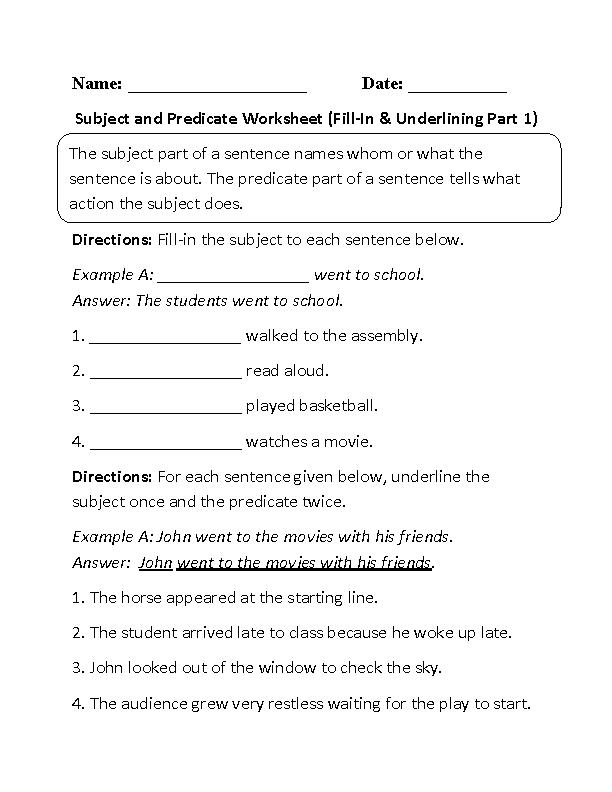 worksheets library | Subject and Predicate Worksheets