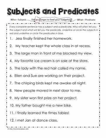 Subject Predicate Worksheet Pdf Fresh Identify The Subjects And ...