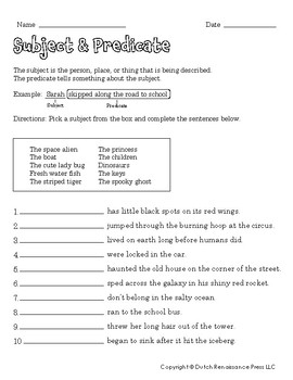 Subject and Predicate Worksheets by Tims Printables | TPT