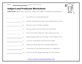 Subject and Predicate Worksheets