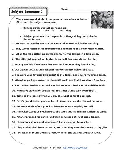 subject pronouns worksheet
