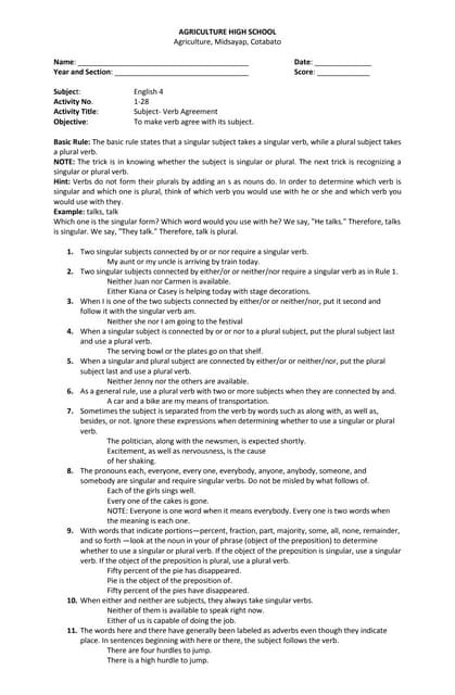 28 subject-verb agreement | PDF