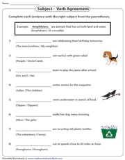 Subject Verb Agreement Worksheets