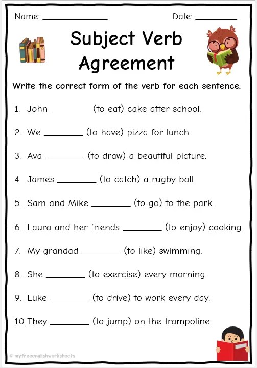 subject verb agreement worksheet pdf