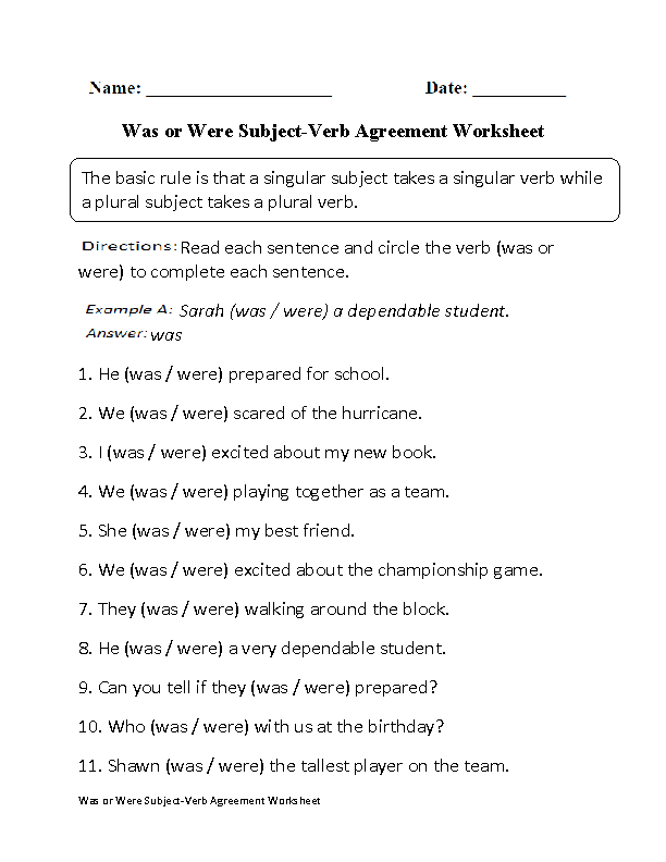 subject verb agreement worksheet with answers