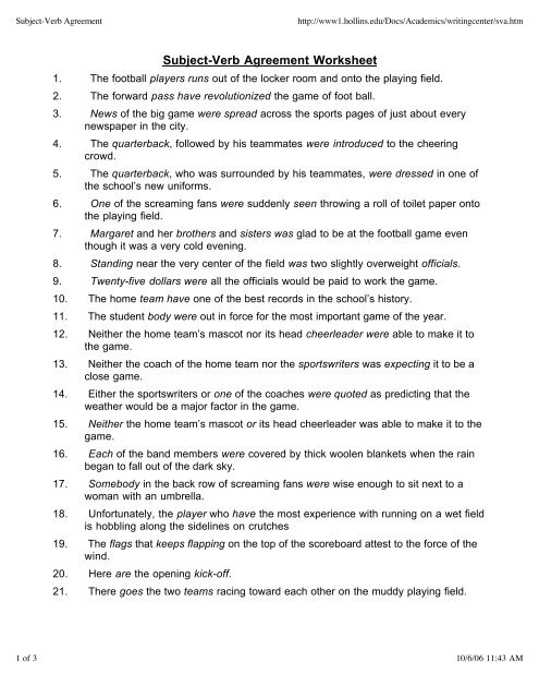 subject verb agreement worksheet with answers