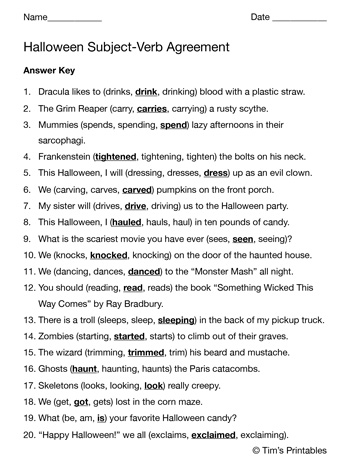 subject verb agreement worksheet with answers