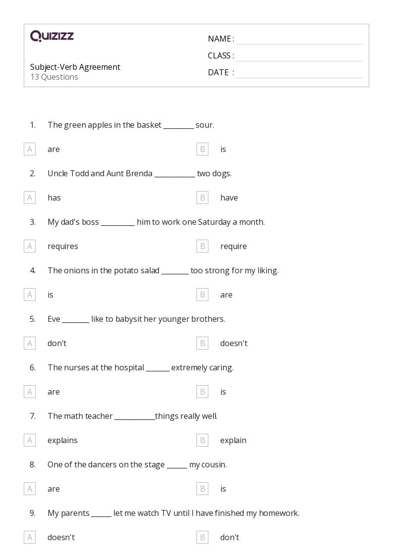 50+ Subject-Verb Agreement worksheets for 3rd Grade on Quizizz ...
