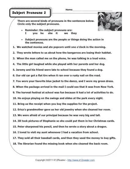 subjective pronoun worksheet