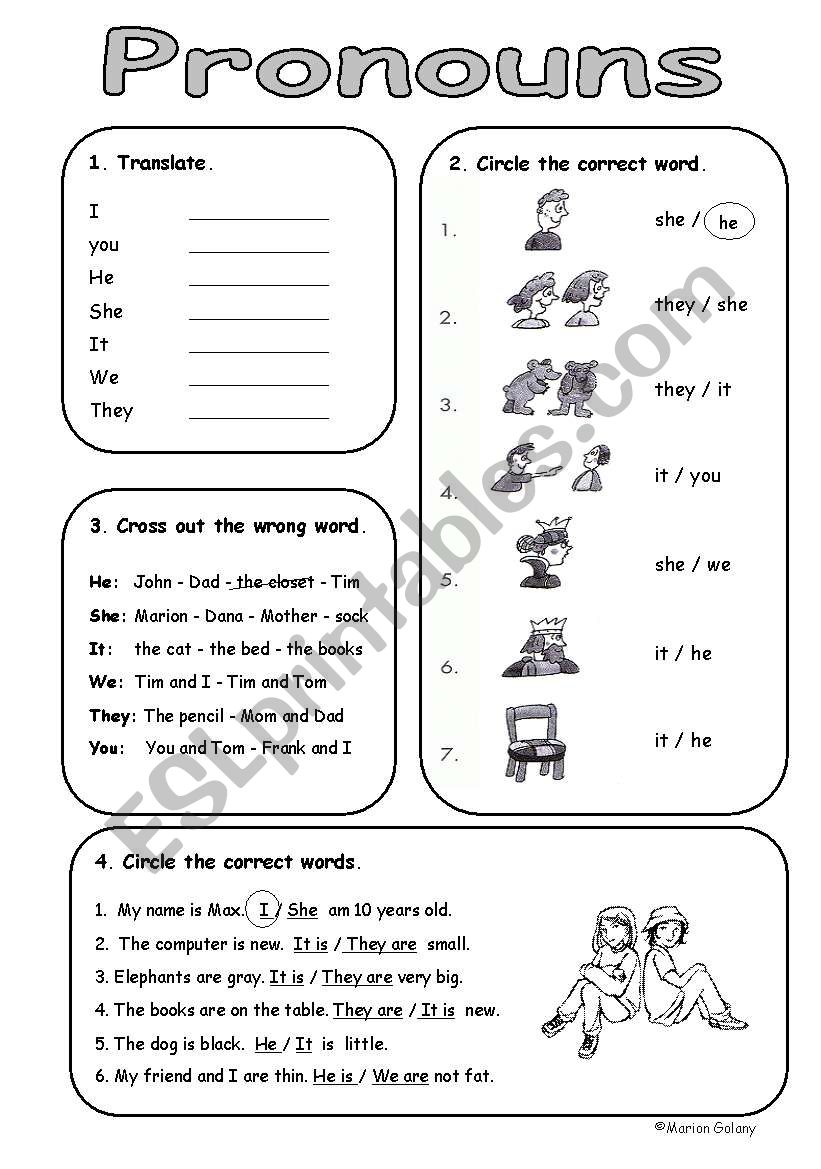 very basic personal (subject) pronouns - ESL worksheet by MarionG