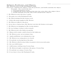 Subjects, Predicates and Objects Worksheet for 6th - 7th Grade ...