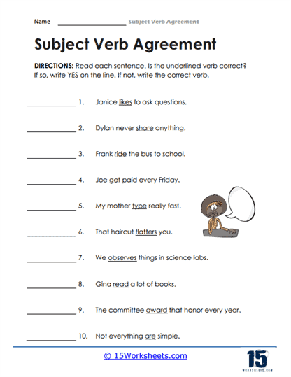 subjects and verbs worksheet