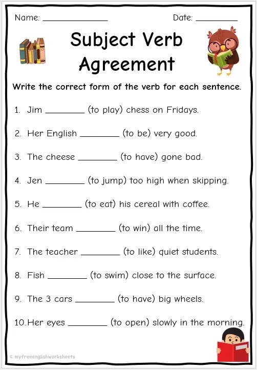 subjects and verbs worksheet