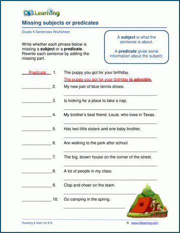 Missing subjects and predicates worksheets | Worsheets library