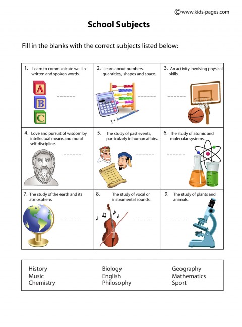 School Subjects worksheet