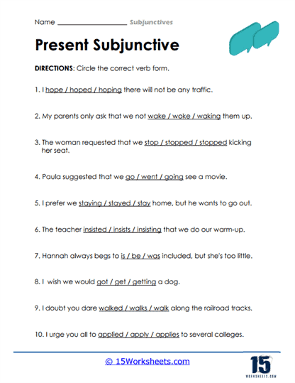 Subjunctives Worksheets - 15 Worksheets Library
