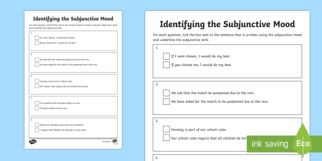 Identifying Subjunctive Mood Worksheet | Grammatical mood