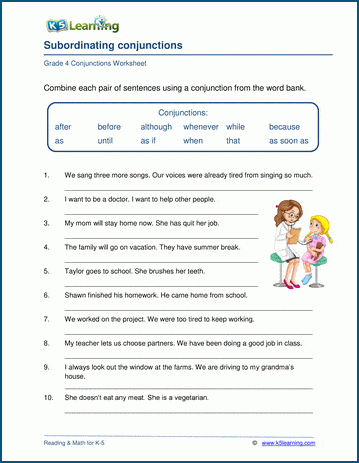 Subordinating Conjunctions Worksheets | Worsheets library