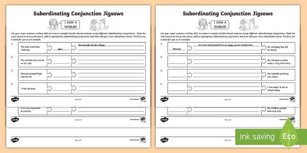 Subordinating Conjunctions Jigsaw Worksheets | Twinkl