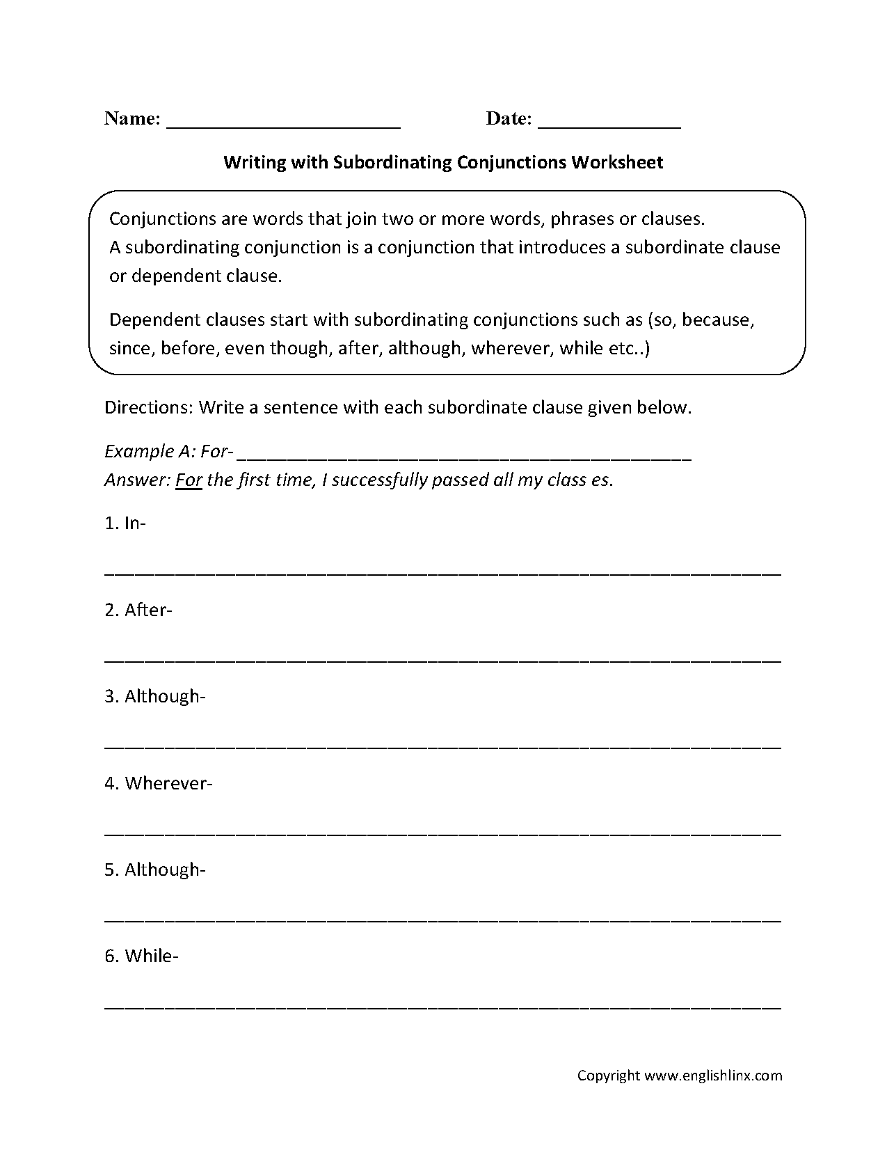 worksheets library | Conjunctions Worksheets