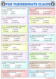 Subordination ESL Printable Worksheets and Exercises