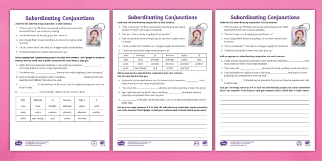 KS2 Subordinating Conjunctions Differentiated Worksheet