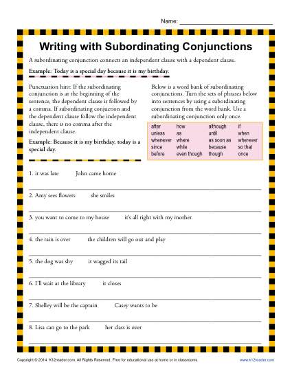 Writing with Subordinating Conjunctions | 3rd Grade Conjunction ...