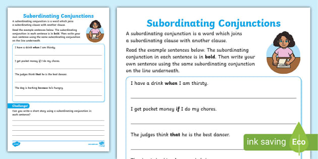 subordinating conjunctions worksheet