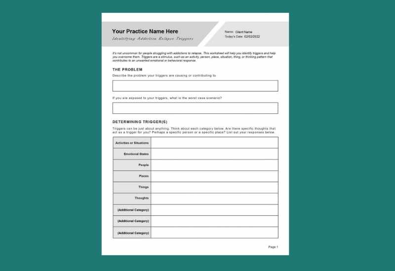 substance abuse recovery worksheet