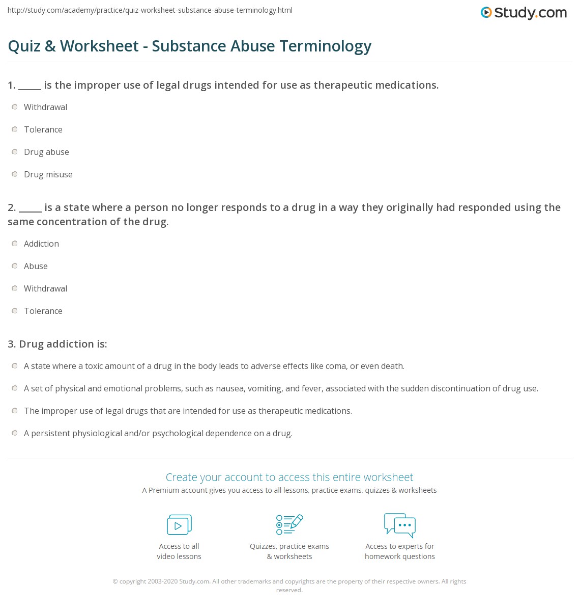 substance abuse worksheet for adults
