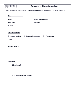 substance abuse worksheet for adults