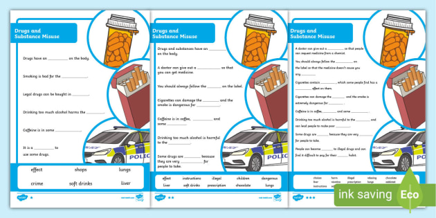 Drugs and Substance Misuse Fill in the Blanks Worksheet