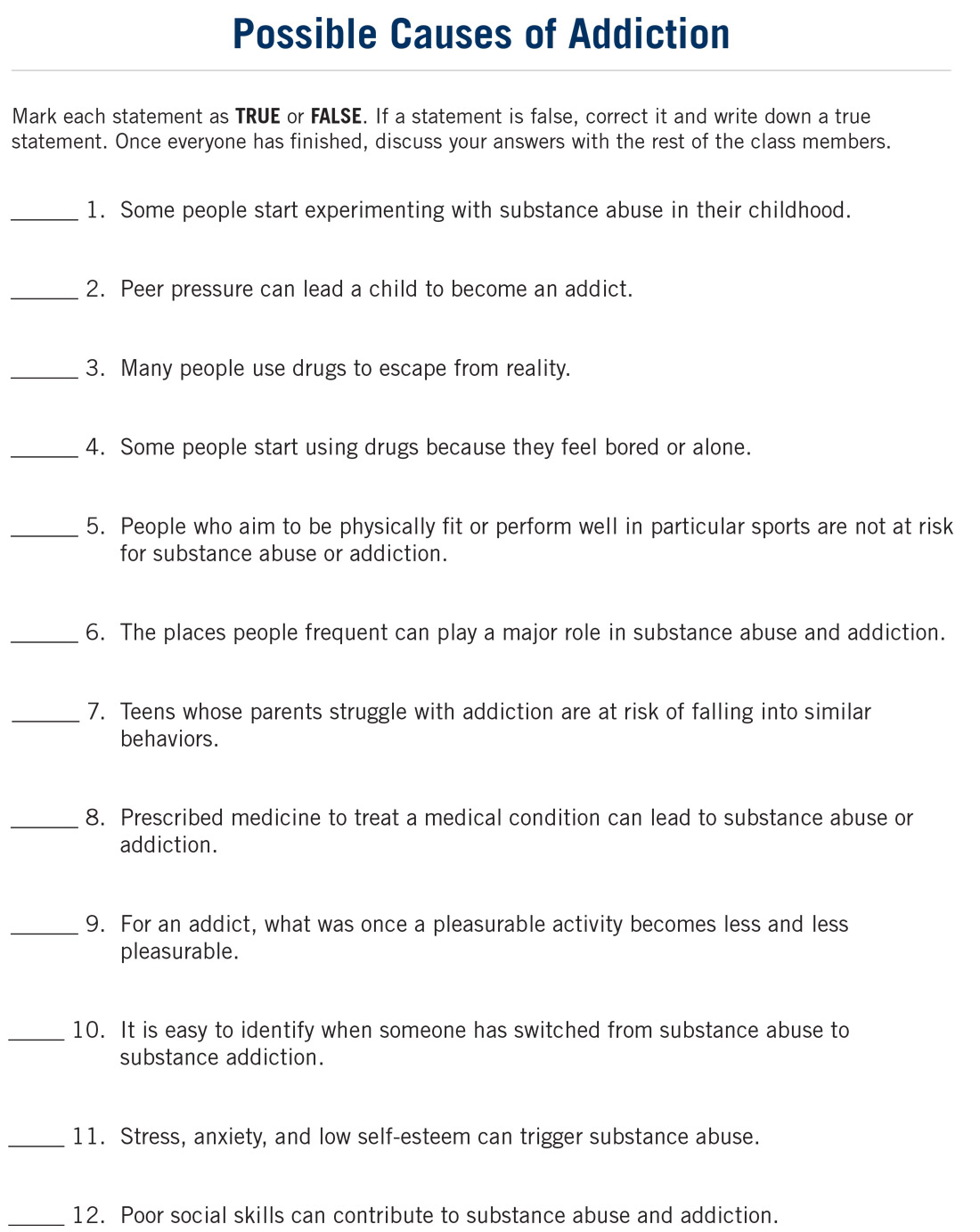 substance abuse worksheet for teenagers