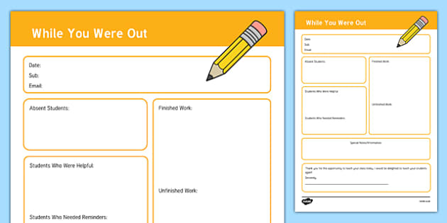 English worksheets: Substitute Teacher Information sheet