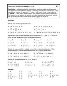 Substitution And Evaluation Worksheet for 8th - 9th Grade | Lesson ...